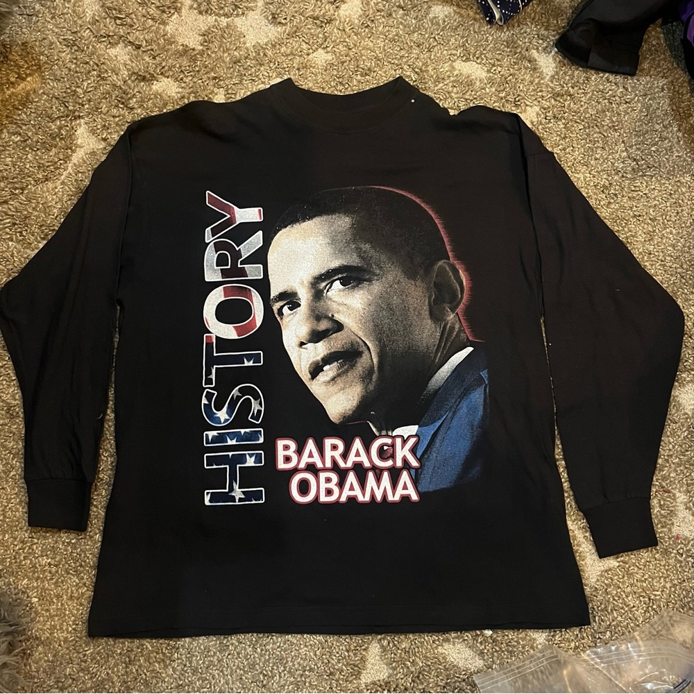 Black Long Sleeve Barack Obama Graphic Tee